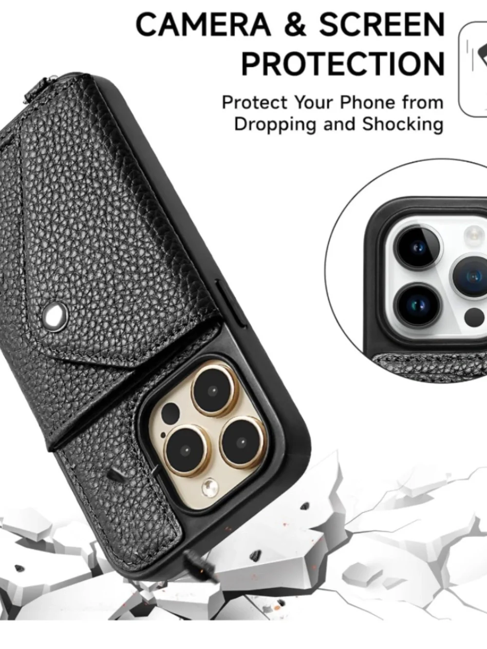Crossbody Wallet Case for iPhone 14 Pro Max- Pebble Black